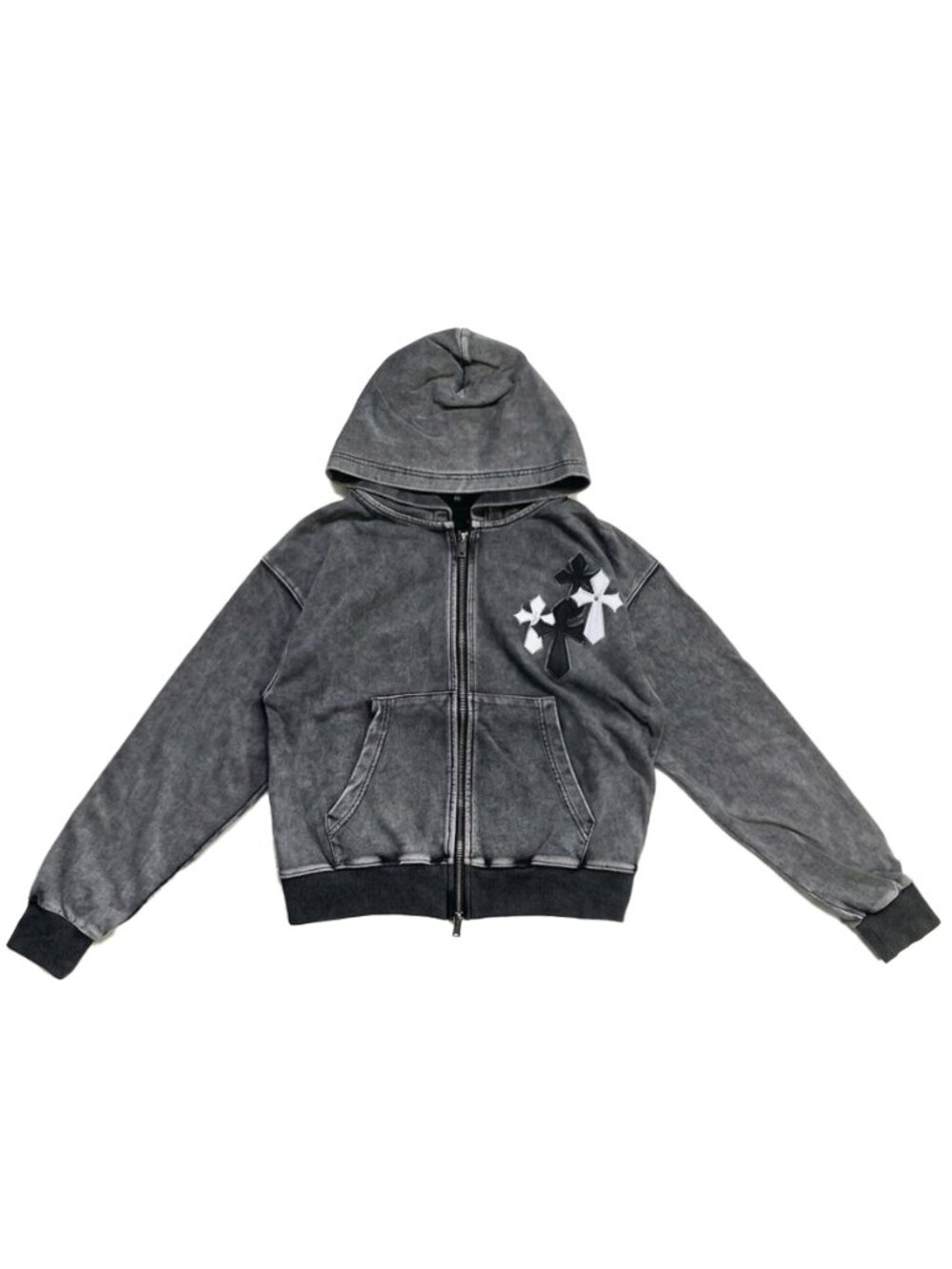 NEW BIKE STAR -Cross Patch Distressed Oversized Zip Hoodie